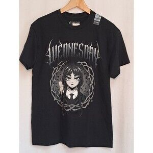Hot Topic Wednesday Addams Anime Screen Print T-shirt Black Cotton Size M NWT